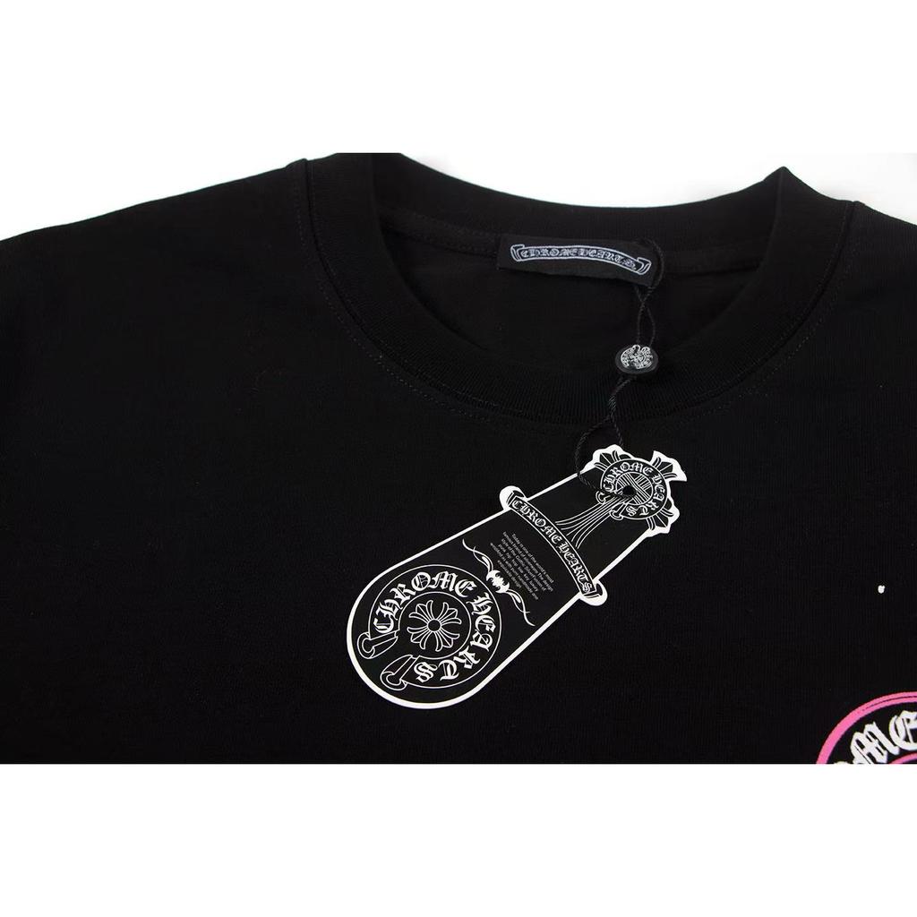 W390 CHROME HEARTS 2025 Летняя новая высококачественная хлопковая свободная футболка большого размера с круглым вырезом Футболка для пары