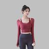 Спортивная футболка с длинными рукавами Y с нагрудными вкладышами, женская, дизайн «двойка», новинка, короткий кроп-топ, сексуальный тренировочный топ для пилатеса