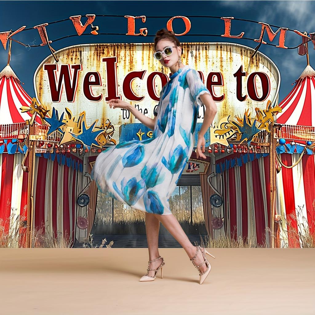 1 Standard-sized, large-scale circus festival background.Welcome to the circus festival banner background photo background board