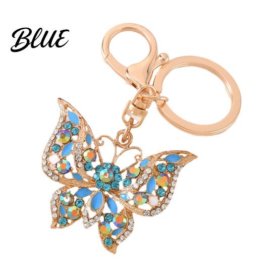 Rhinestone Keychain Butterfly Sparkly Charm with Keyring Dazzling Elegant Enamel