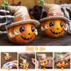 2Pcs Halloween Pumpkin Resin Figurine Horror Hat Ghost Craft Home Decoration Pumpkin Garden Statue for Home Living Room Outdoor