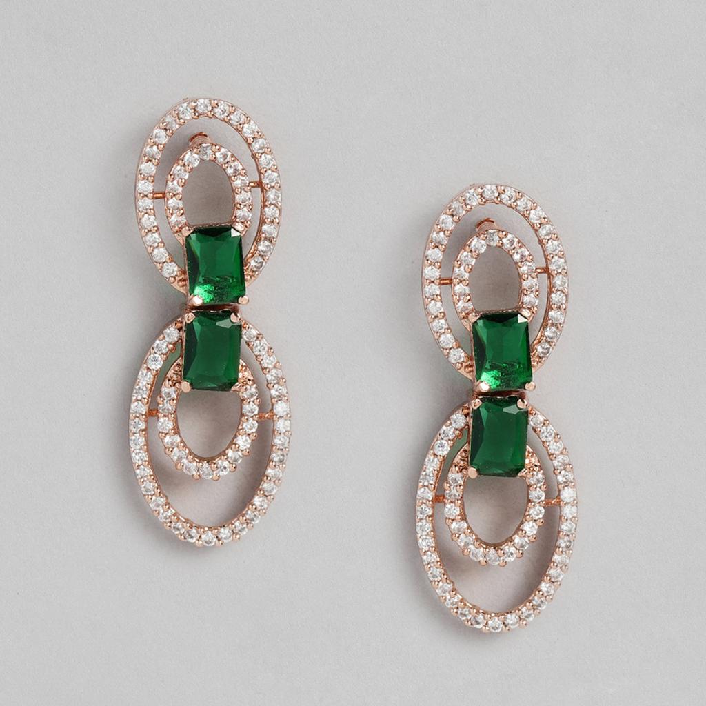 Великолепное колье Estele с покрытием из розового золота, CZ и изумрудными кристаллами для женщин