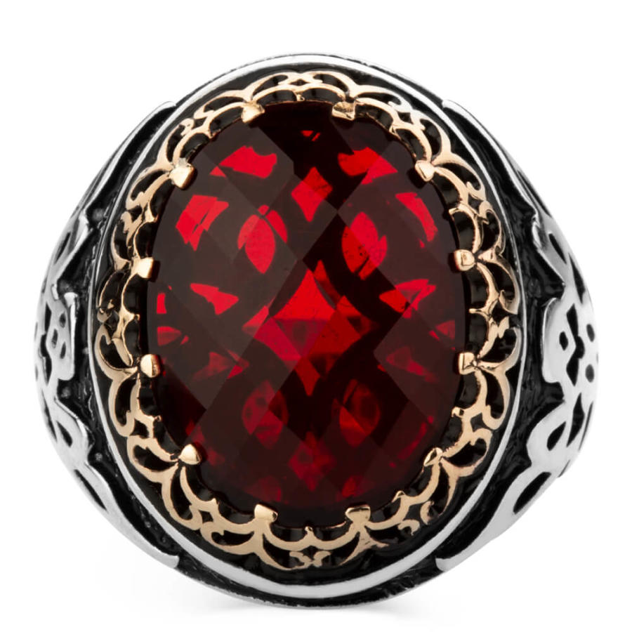 Мужское серебряное кольцо с цирконом из золотой короны, украшения из красного и черного камня, модные аксессуары, подарки для него