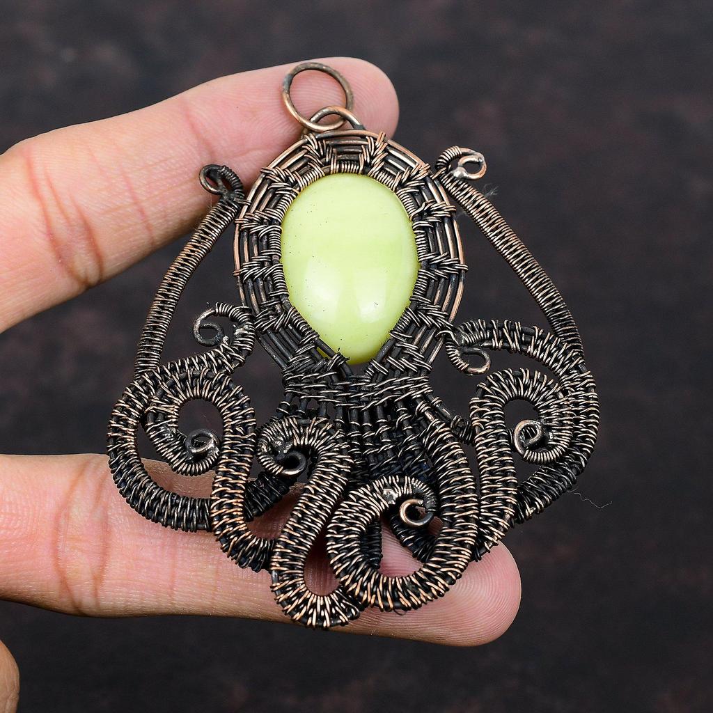Змеиный кулон Медная проволока Обернутый кулон Осьминог Ювелирные изделия из драгоценных камней Кулон ручной работы Медная проволока Ювелирный подарок для женщин Дизайнерский кулон