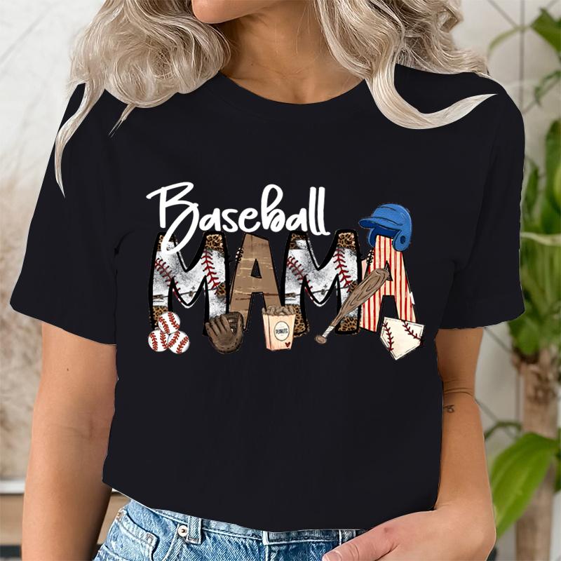 Baseball Mama Shirts for Women Short Sleeve Graphic T Shirts Women's T-Shirt Short Sleeve Tee Basic Clothing Summer Top Graphic
