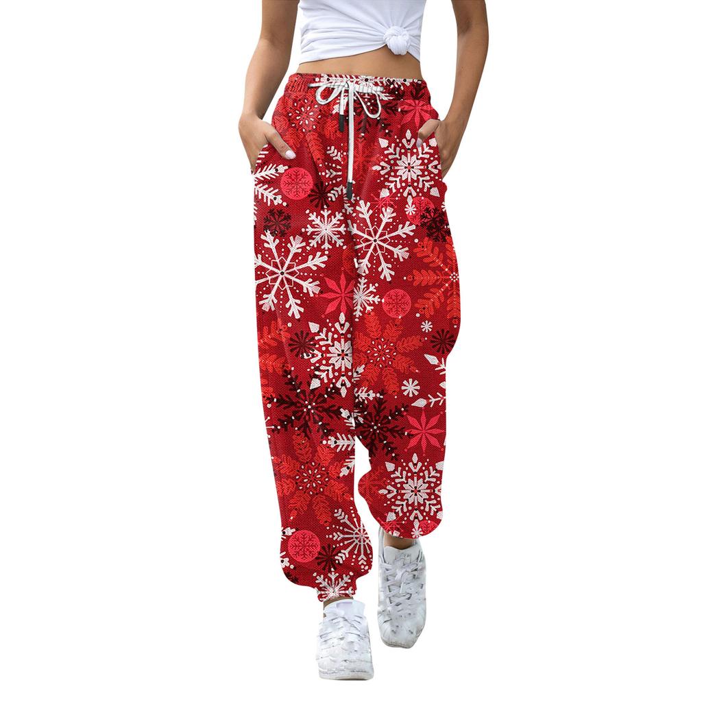 Women's Casual Fashion Christmas Printed Casual Sweatpants Elastic Waist Drawstring Pants