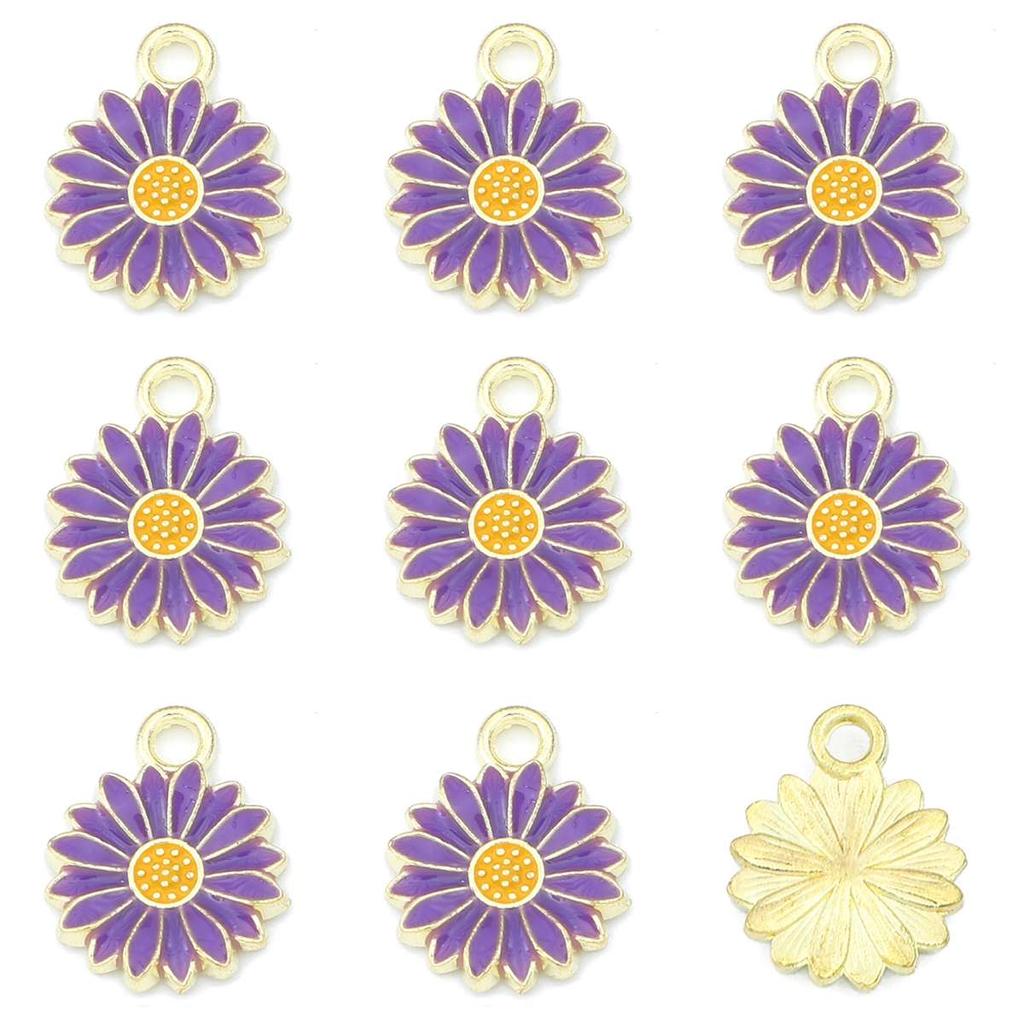 5Pcs Flower Daisy Pendant Alloy Drop Oil Charms For DIY Bracelet Earrings Making Jewelry Findings