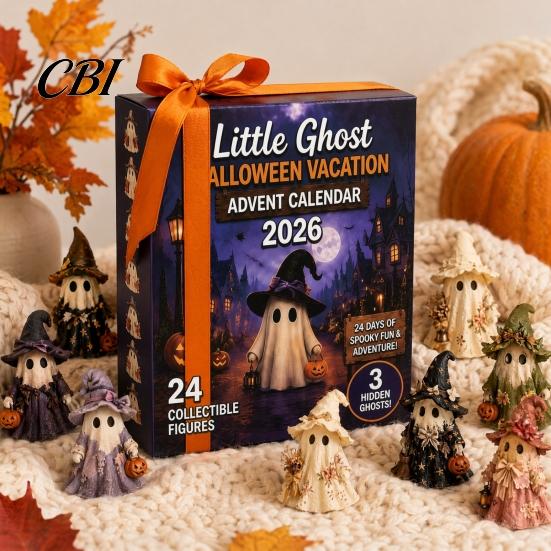 Halloween Themed Calendar Advent Calendar, 24 Days Ghost Countdown with Holiday Decoration Collectible Figures, Gifts for Kids Boys Girls Toddlers