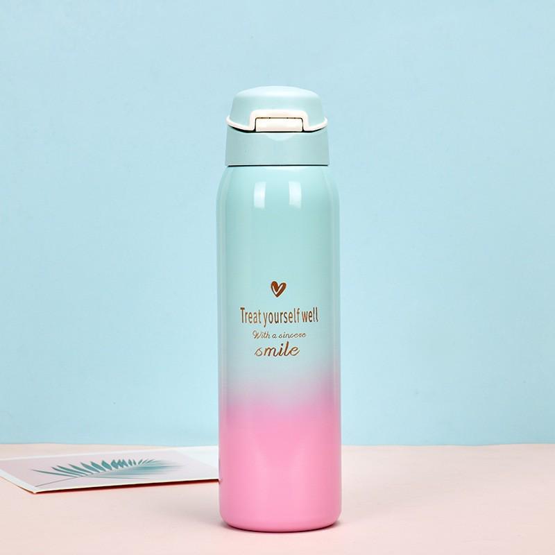 Термокружка с градиентным цветом и трубочкой Duckbill - 500 мл, корейский дизайн, нержавеющая сталь