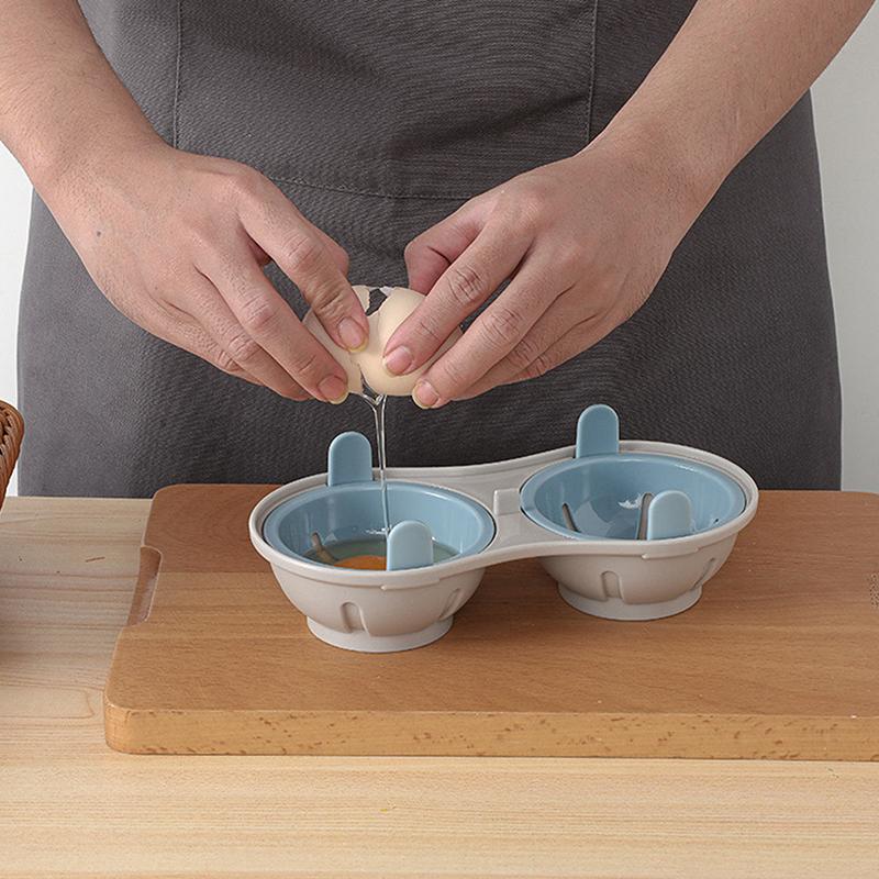 Microwave Double Egg Poacher Maker Poached Eggs Cooker Steamer Dishwasher Heat Resistant Microwave Egg Poacher Kitchen Gadget