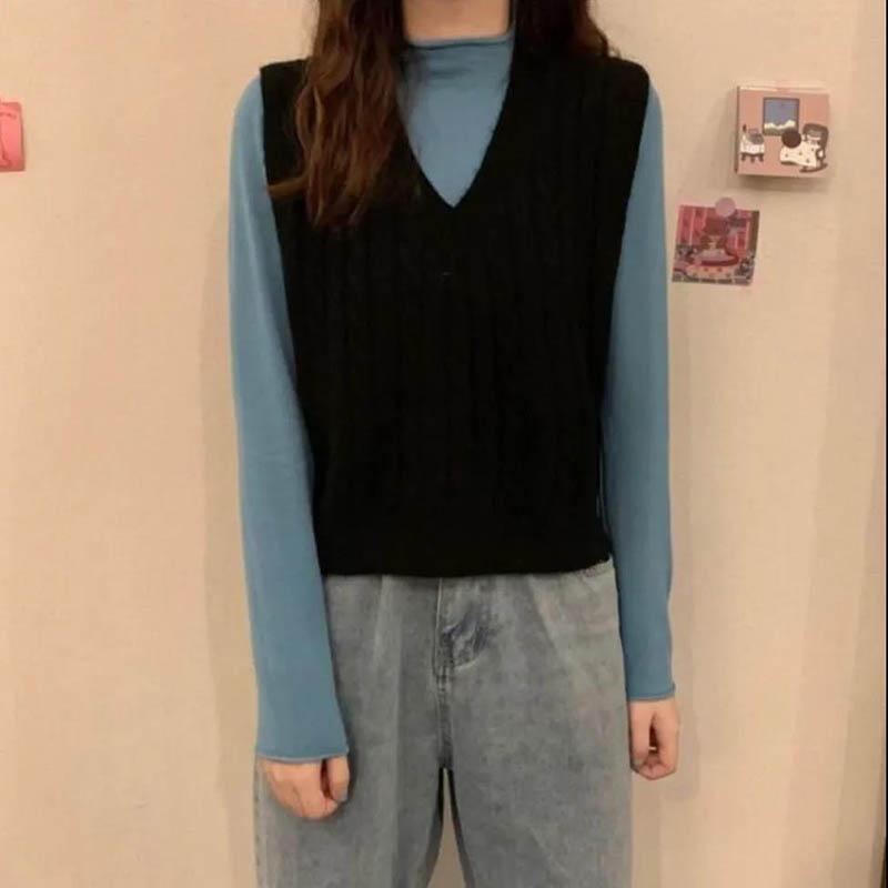 White V-neck Vest Vest Sweater Sweater Spring and Autumn Women Korean Version Loose Short Outer Jacket