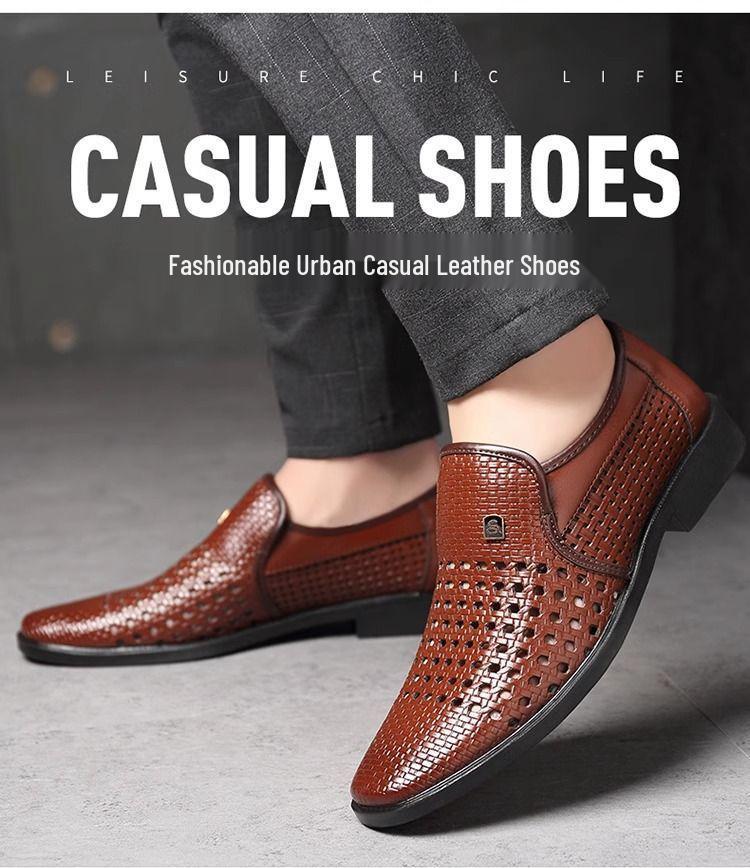 Мужские дышащие сандалии из полой кожи 2025 года - Формальные, Повседневные, Плетеный дизайн для папы