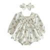 Coveralls Girls Floral Romper with Headband 90 [Sick Kids] Long-sleeved