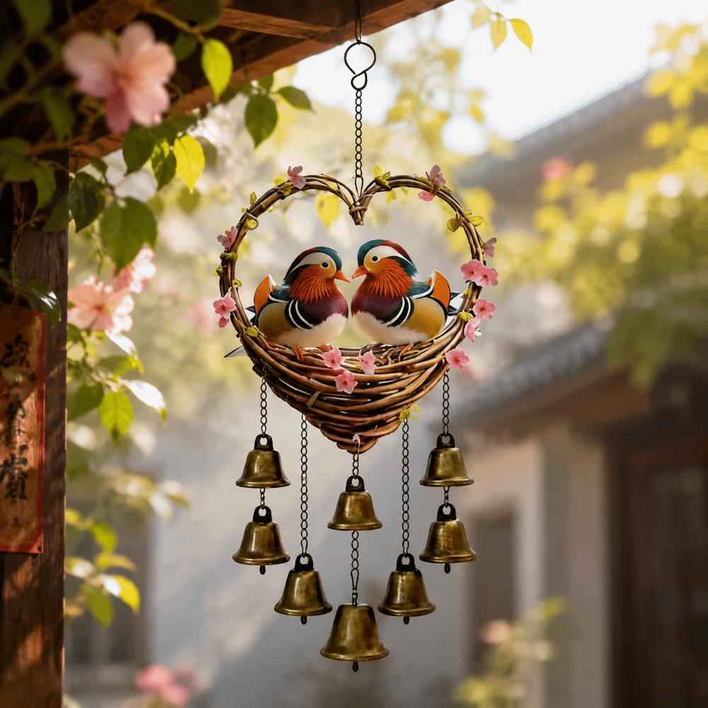 Acrylic Bird Hanging Pendant Eagle Love Shape Pendant Garden Decoration Wind Chime with Bells Gift