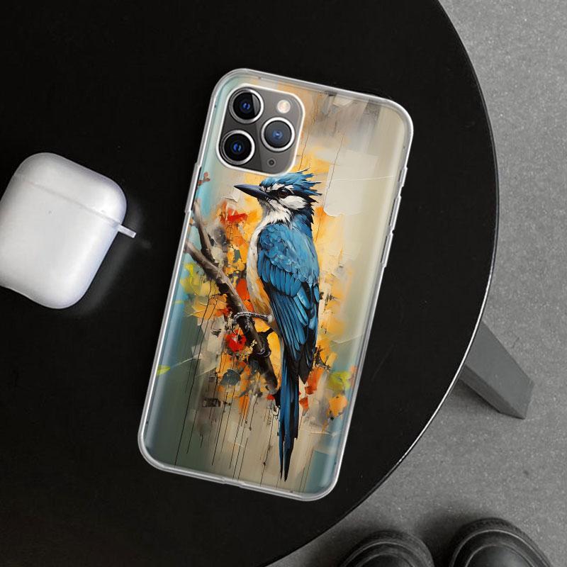 Масляная живопись животных Чехол для телефона с птицами для iPhone 11 12 13 Mini 14 15 Plus 16 Pro Max 17 Air 7 8 + SE Художественные Индивидуальные Fundas 1