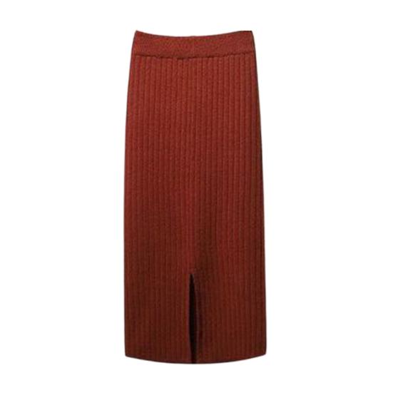 Женская трикотажная юбка с высокой талией и разрезом сзади, однотонная юбка миди