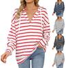 Women's Fashion Color Striped Hooded Long Sleeved Drawstring Loose Fitting Sweatshirt Top