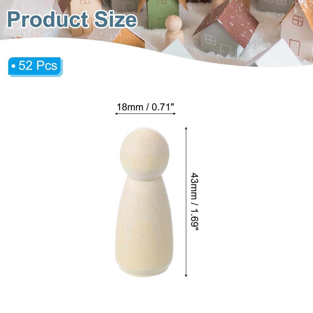 PATIKIL 1,69" Высокие деревянные куклы-прищепки, 52 штуки Деревянные куклы-прищепки Мама Незаконченное тело Неокрашенные Фигурки из натурального дерева для росписи DIY Поделки Искусство