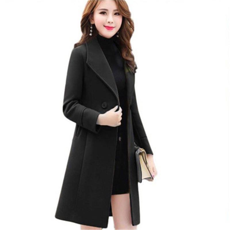 Womens Autumn and Winter Women Woolen Coat Long Section Female Fashion Lapel Slim Jacket