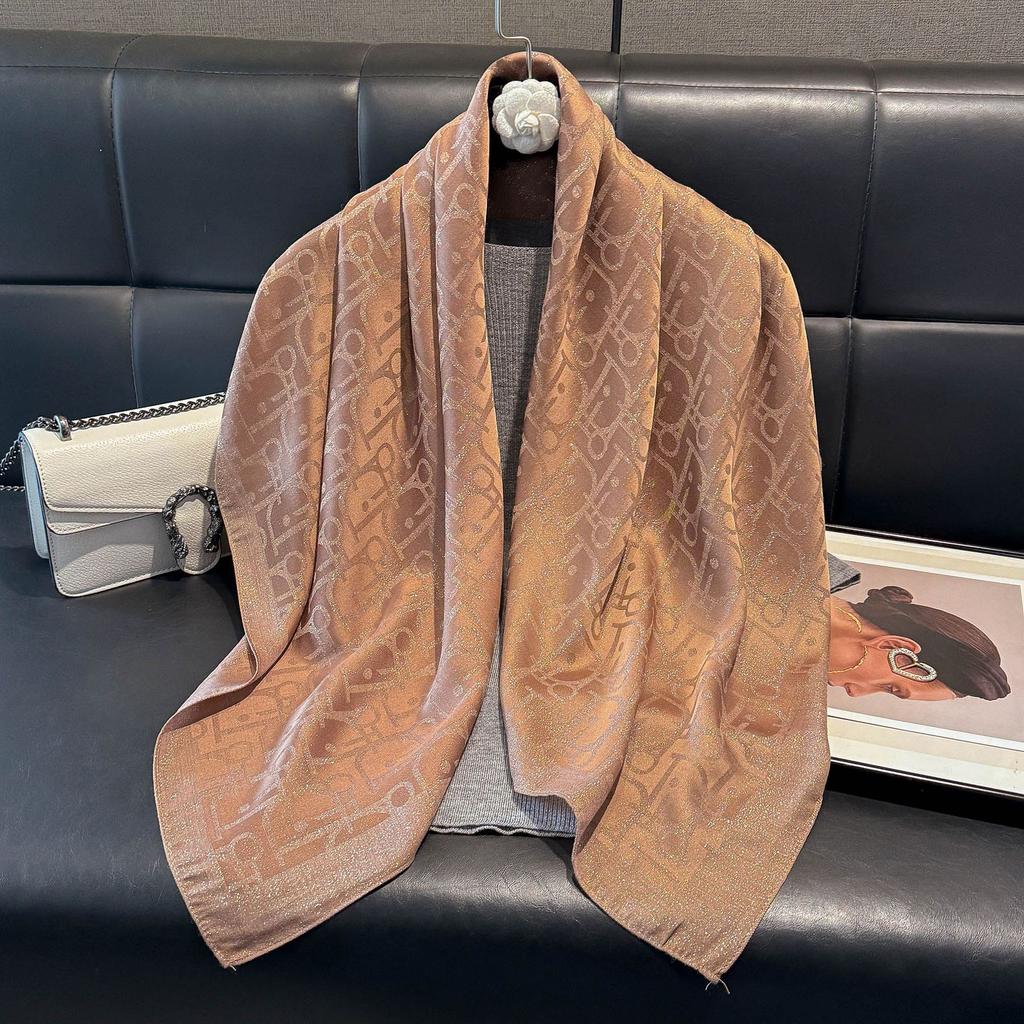Simulation Silk Fashionable And Elegant High-End Square Scarf Silk Scarf Letter D Tencel Cotton Gold Silk Scarf Headscarf Women