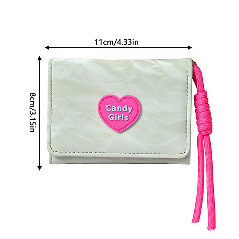 Women Lanyard Wallets Card Holder Tri-Fold Zipper Coin Purse Heart Clutch Bag Portable Girl Short Coin Pouch