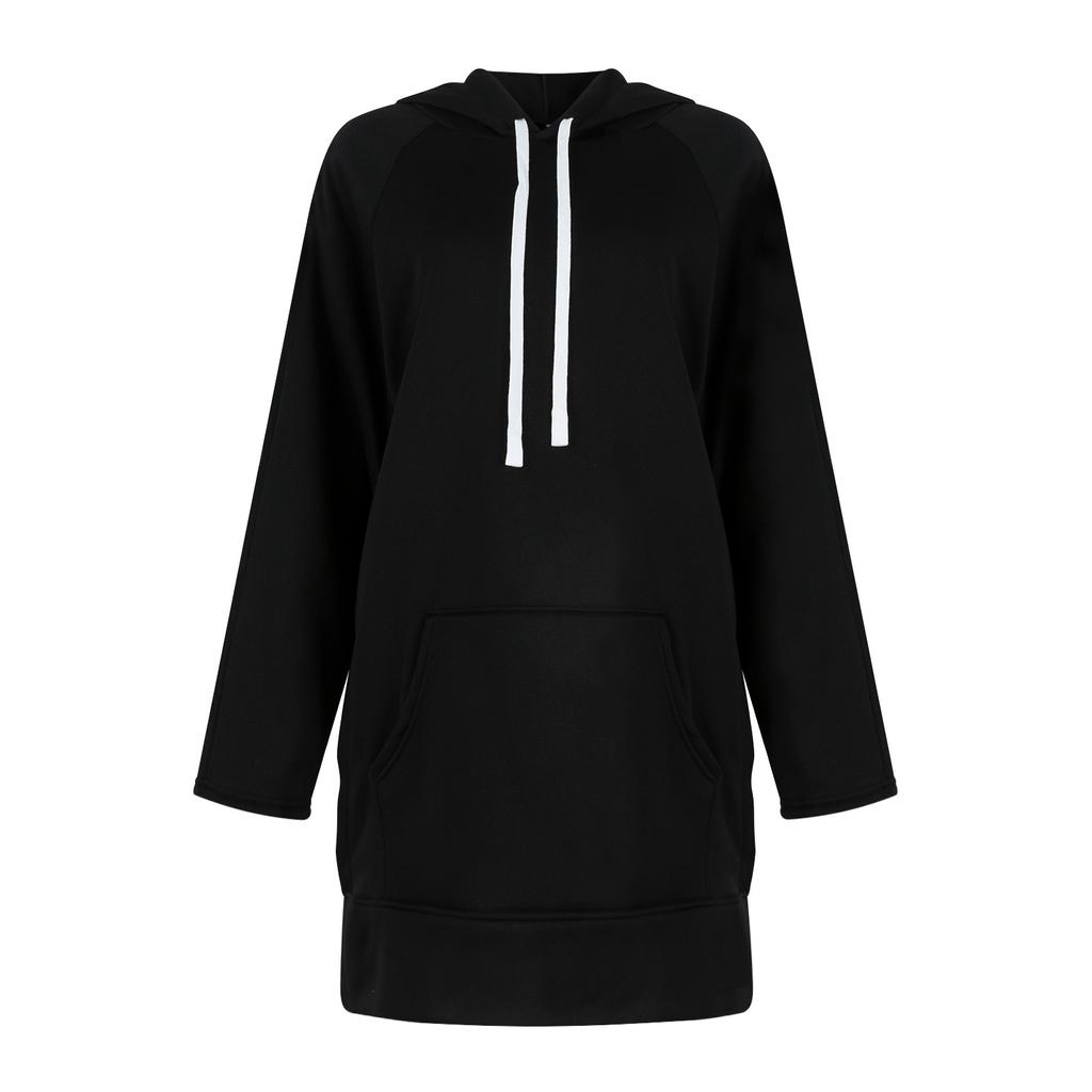 Женская однотонная модная удобная толстовка с капюшоном средней длины с длинным рукавом