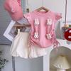 Girls' Summer Cute Rabbit Top & Skirt Set with Fly Sleeves