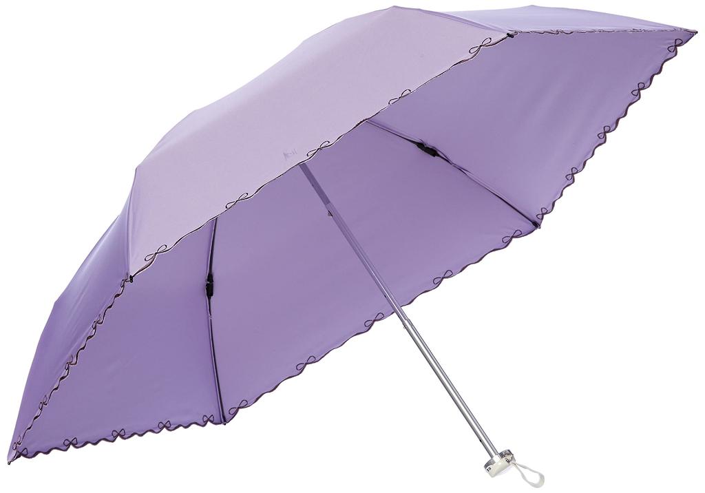 Moonbat Folding Umbrella with Ribbon Light Suitable for Rain or Light Rib Approximately 50cm Um-feel Embroidery, Women's Parasol, 10953-02 (Heat