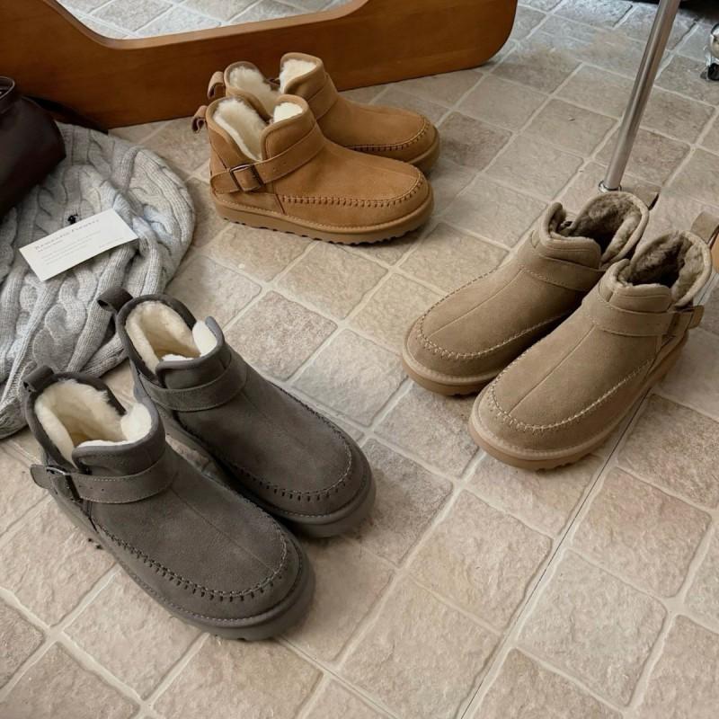 Womens Winter Short Snow Boots With Buckle Round Toe Warm Wool Fur Lined Slip Resistant Rubber Sole