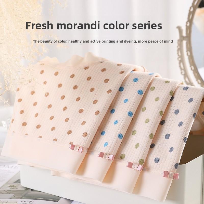 Женские весенне-осенние трусы большого размера в горошек из хлопка с высокой талией и драпировкой на бедрах