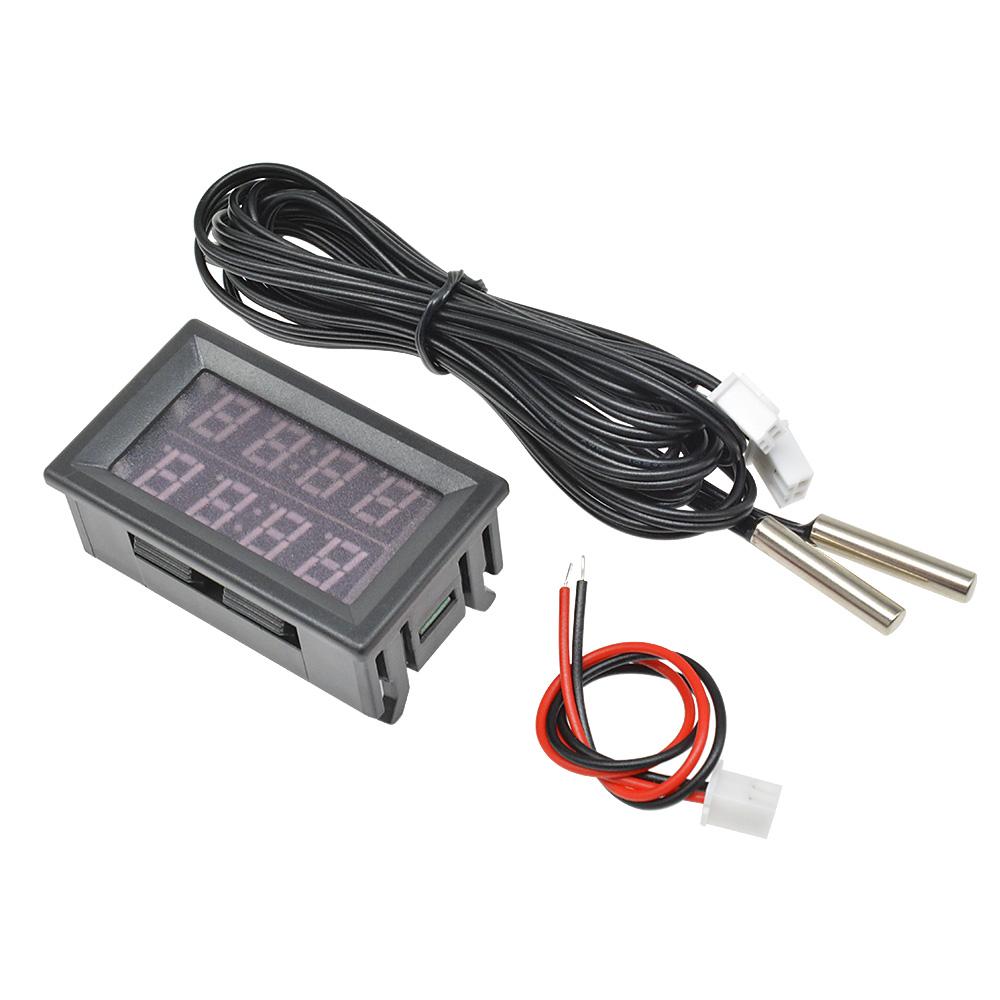 DC 4V-28V LED Four-digit Dual Display Digital Thermometer Temperature Sensor Tester With Dual NTC Waterproof Metal Probe