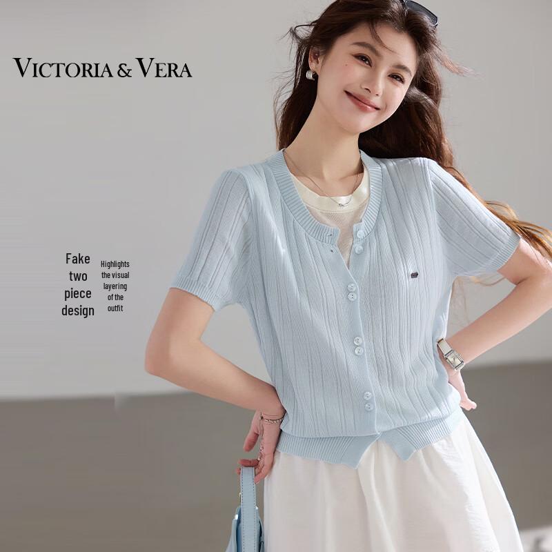 VICTORIA&VERA Faux Two-Piece Knit Top with Bow Detail