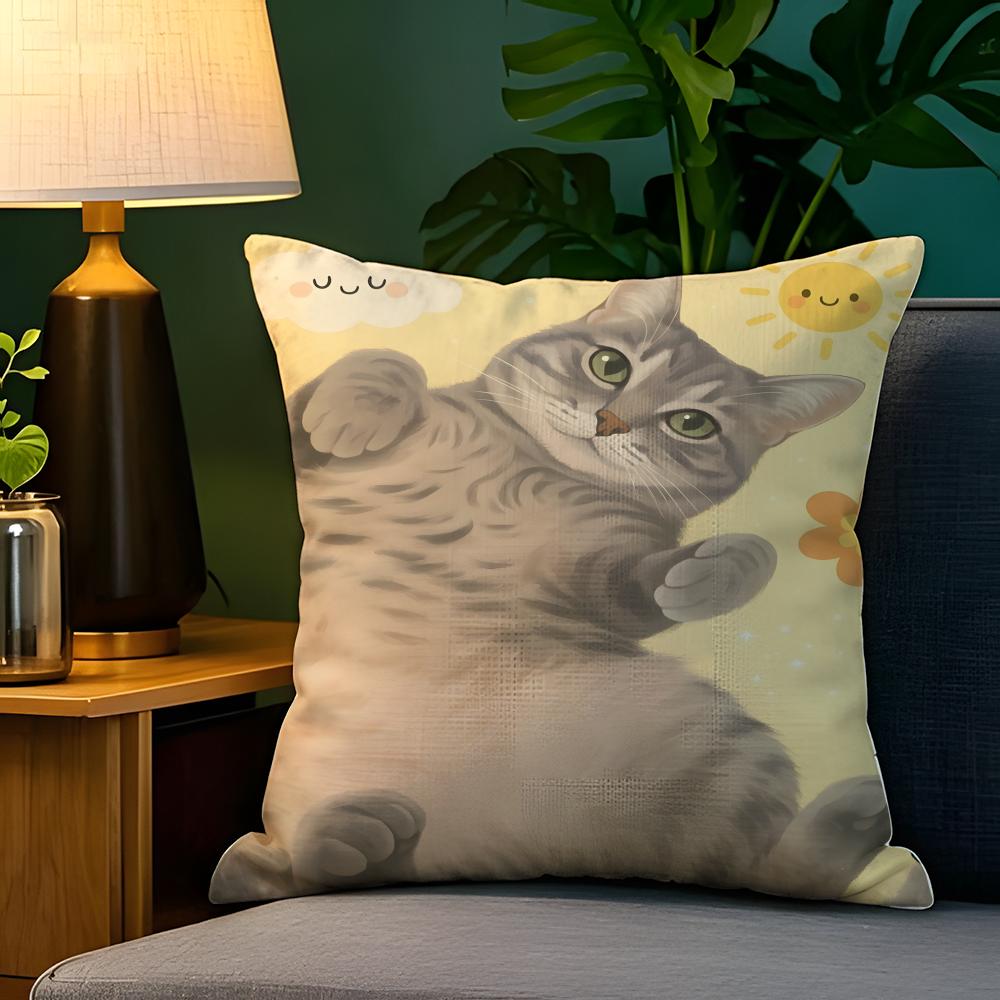 Cute cat illustration decoration  Pillow Case Natural Linen Pillow Case DoubleSided Decor Sofa Pillowcase Home Decor