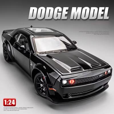 1:24 Dodge Challenger SRT Hellcat Alloy Muscle Car Model Литой металлический спортивный автомобиль Украшения Модель автомобиля Звук и свет Детская игрушка Подарок мальчику