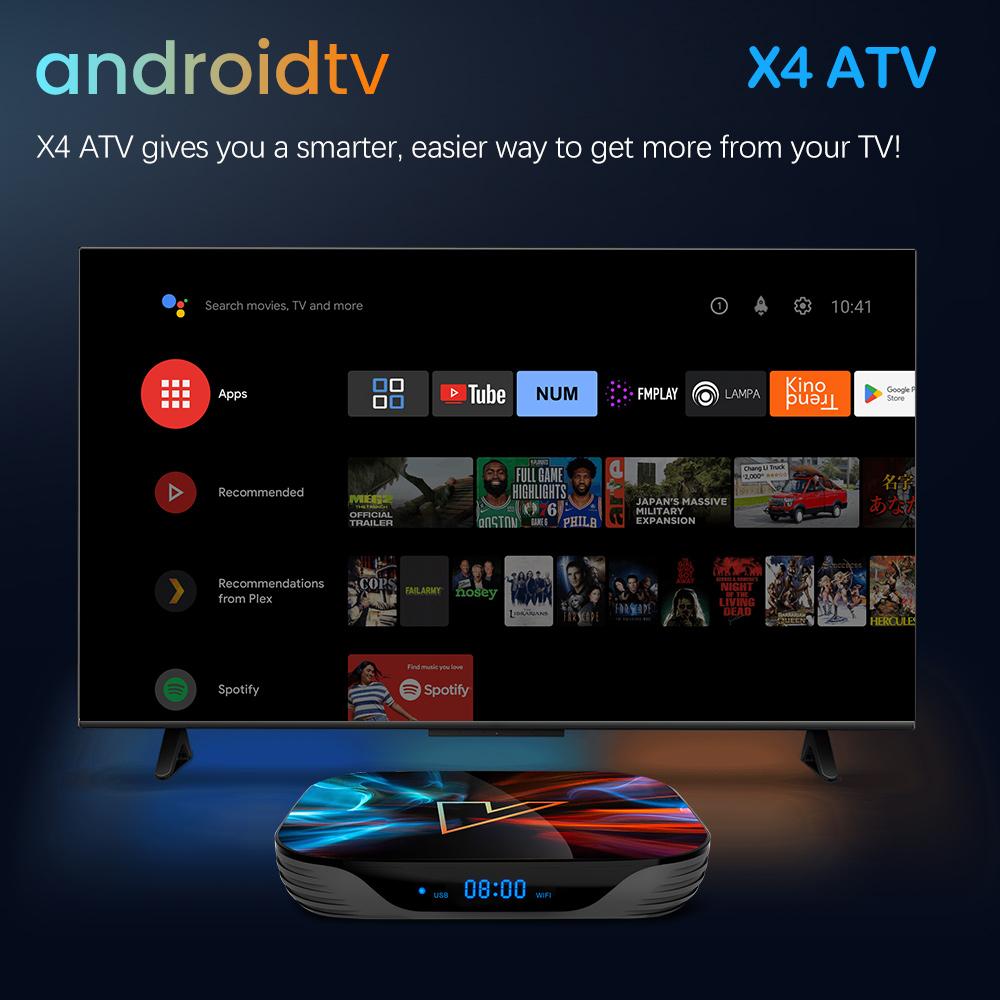 X4 ATV androidtv 11.0 Смарт ТВ-бокс Amlogic S905X4 Поддержка 4K 60fps AV1 Двухдиапазонный Wi-Fi ТВ-приставка
