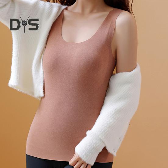 Autumn Winter DE Velvet Thermal Vest U Neck Sleeveless Tank Top Solid Color Seamless Warm Underwear Bottoming Tops