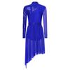 Women Sparkly Sequins Modern Lyrical Dance Dress Long Sleeve Irregular Hem Dresses Performance Costume