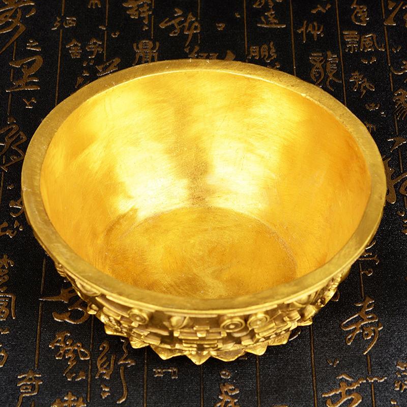 Bowl Offering Basin Water Treasure Feng Shui Fruit Altar Golden Brass Meditation Cup Holder Wealth Supplies Good Money Lucky