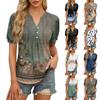 Женские топы, рубашки с коротким рукавом, повседневные летние топы с V-образным вырезом, плиссированные футболки на пуговицах, свободные туники, блузки