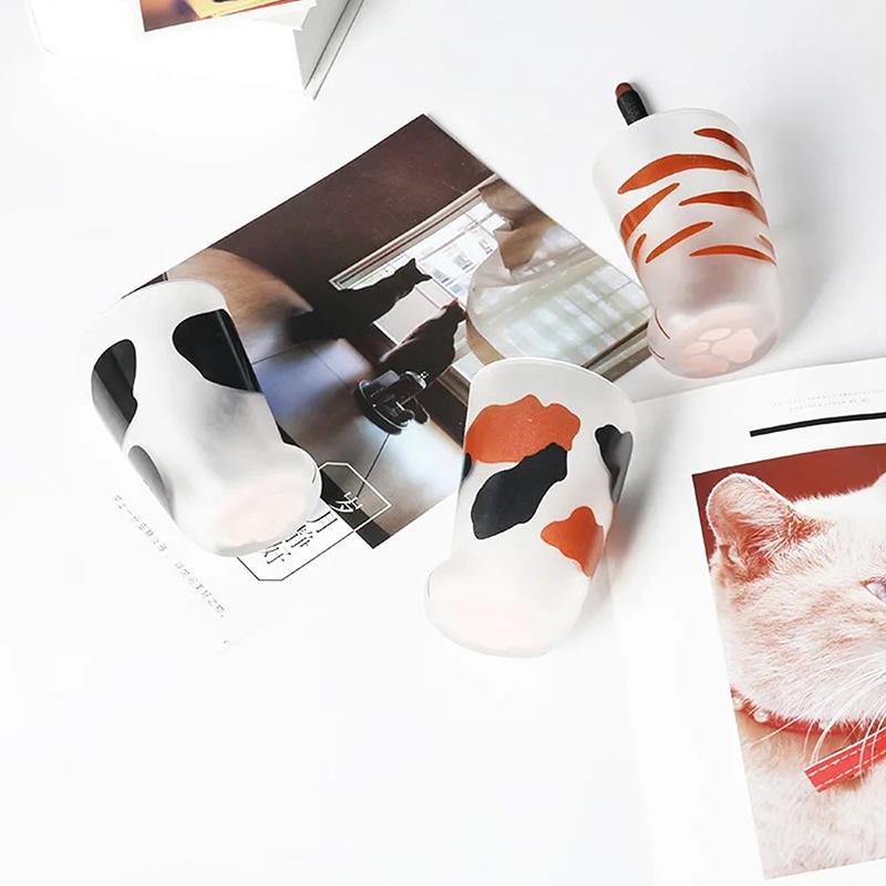 Животные Стеклянная чашка 300 мл Креативная Милая Мультяшная Кошачья лапа Бутылка для воды Молоко Сок Матовая Питьевая Кружка для холодных напитков Кофейная чашка