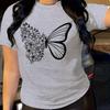 Модная женская футболка с принтом «цветок-бабочка», забавная повседневная футболка с круглым вырезом и короткими рукавами, летняя женская футболка