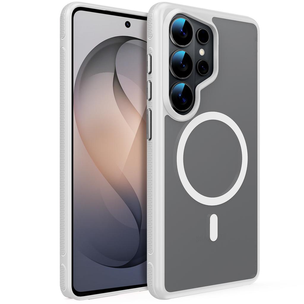 Чехол для Samsung S26 plus ultra Матовая текстура кожи полупрозрачный Магнитная защитная крышка Беспроводная зарядка Защита от отпечатков пальцев