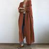 Fashion Women Long Sleeve Open Front Cotton Linen Coat Blouse Vintage Long Cardigan Autumn Solid Shirt Loose Tunic Lace Up