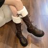 Коричневые тонкие французские сапоги на толстой подошве, женские длинные сапоги осенью и зимой