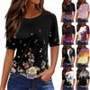 Футболки для женщин, плиссированные, с круглым вырезом, нарядные, повседневные, блузки с принтом, с коротким рукавом, летние топы, свободный крой