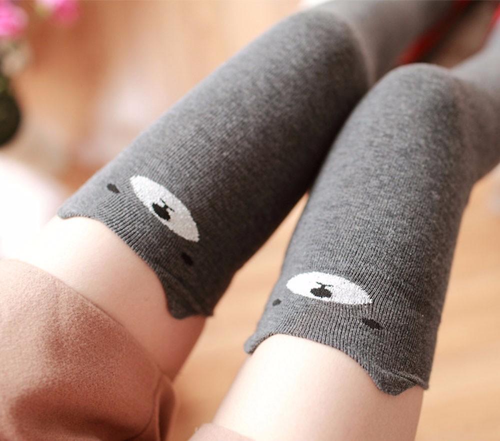 Women Winter Cat Bear  Knitted Over Knee Long Boot Thigh-High Warm Socks