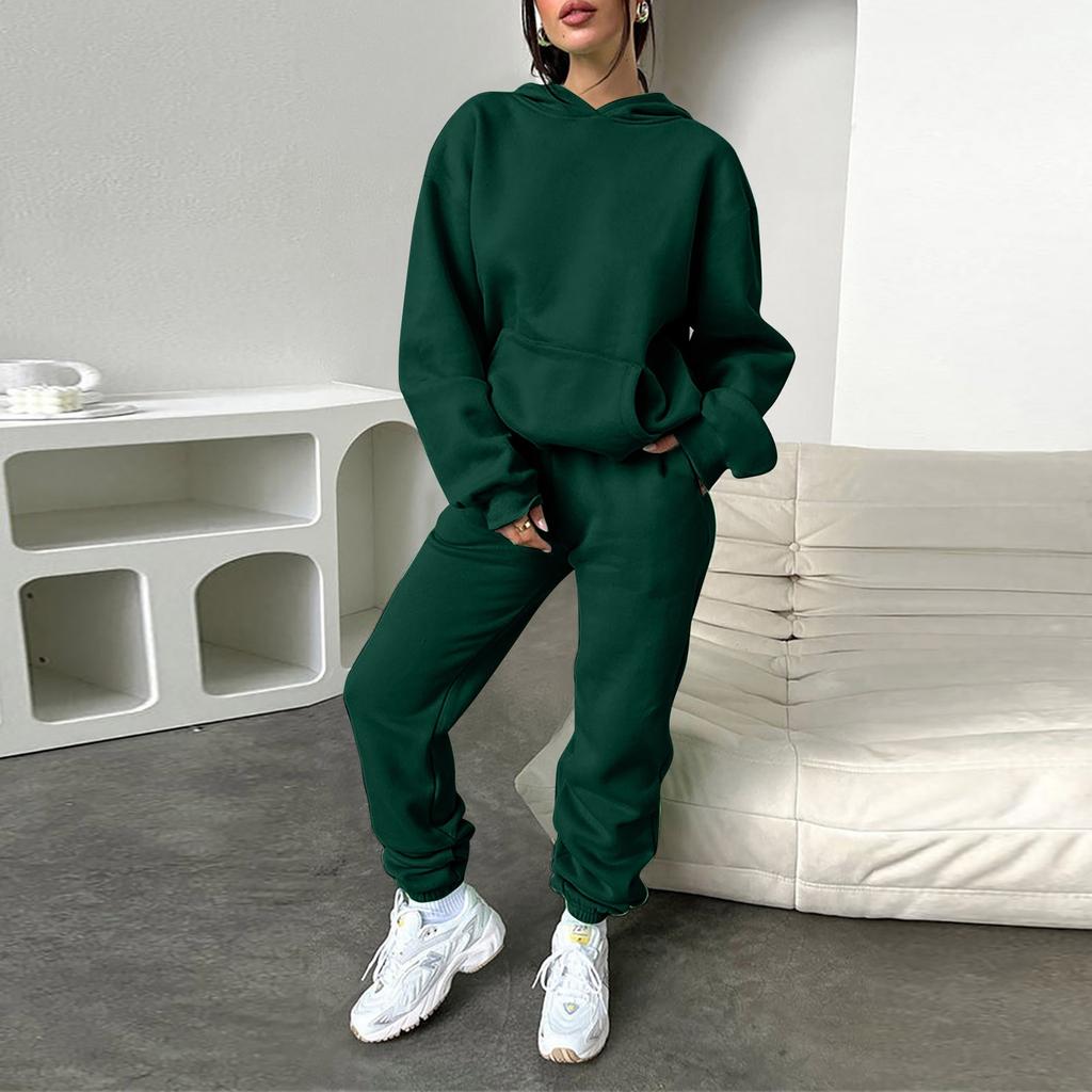 Женский однотонный спортивный комплект с капюшоном и длинными рукавами, домашние брюки, комплект для бега