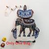 Elephant Pattern Traditional Embroidered Canvas Backpack With Drawstring Closure