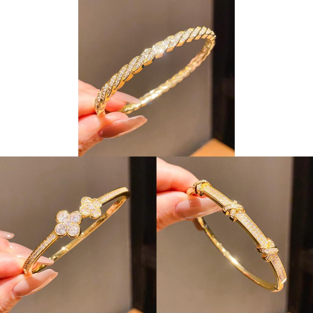 Elegant Goldplated Leaf Bangle With Zircon Stones For Office And Daily Wear