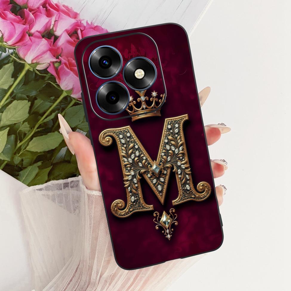 Для ITEL S23 Plus S681LN Чехол Для ITEL S23+ Чехол Силиконовый Роскошная Корона Буквы от A до Z 2D Плоский Рисунок Мягкий Чехол для Телефона